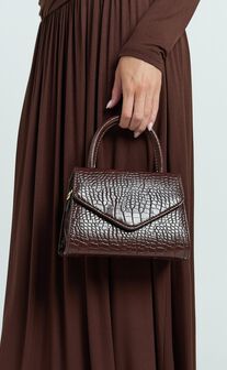 Marilou Bag - Croc Embossed Top Handle Crossbody Bag in Brown