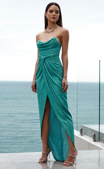 Adrie Midi Dress - Strapless Corset Bodice Dress in Turquoise