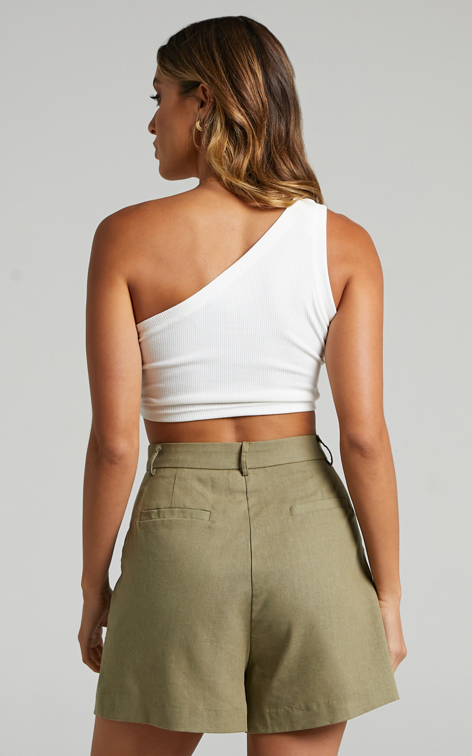 Mirable Shorts High Waisted Tailored Shorts in Khaki
