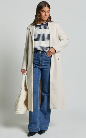 Colby Coat - Tailored Longline Coat in Stone