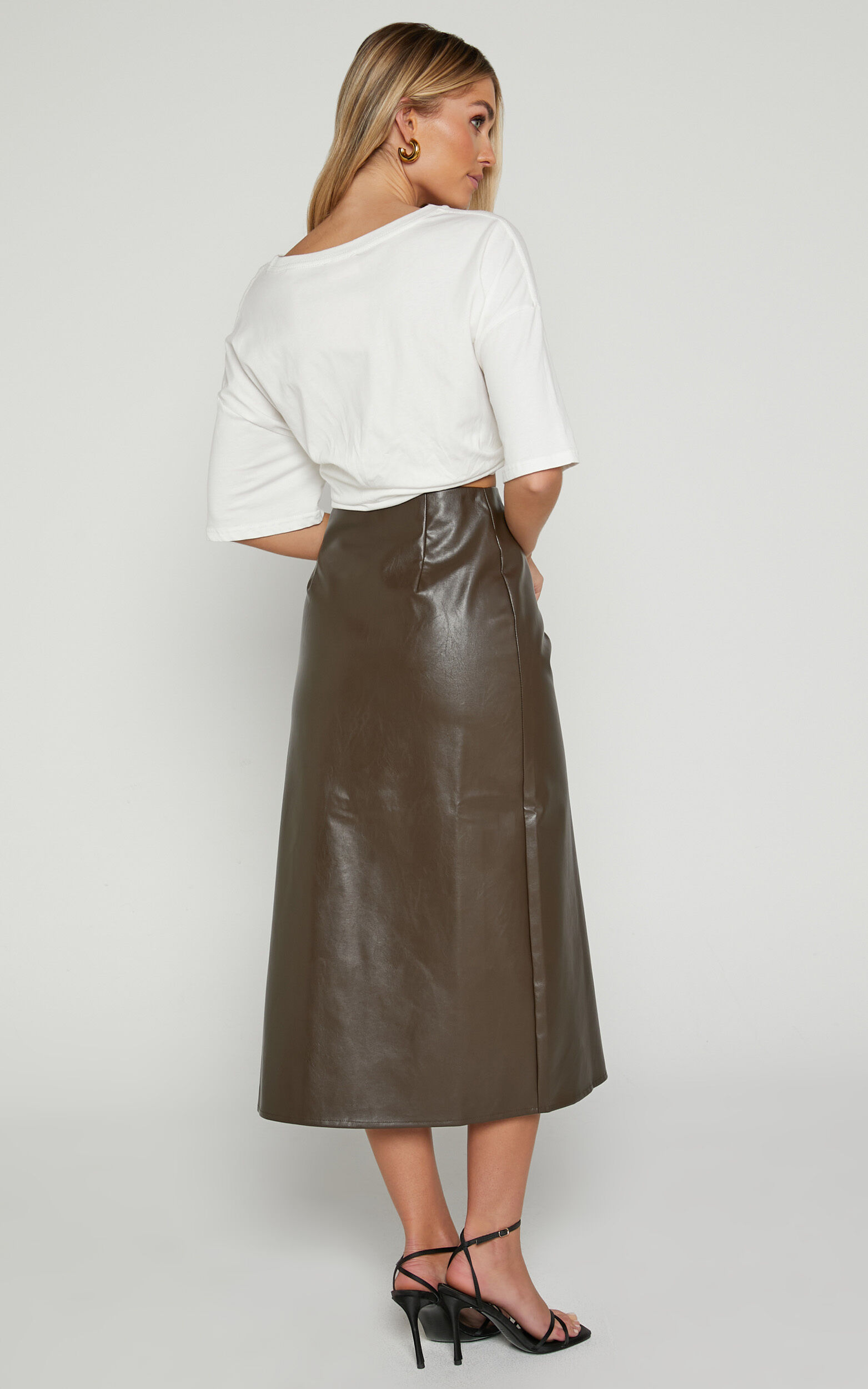 Tan faux leather skirt store