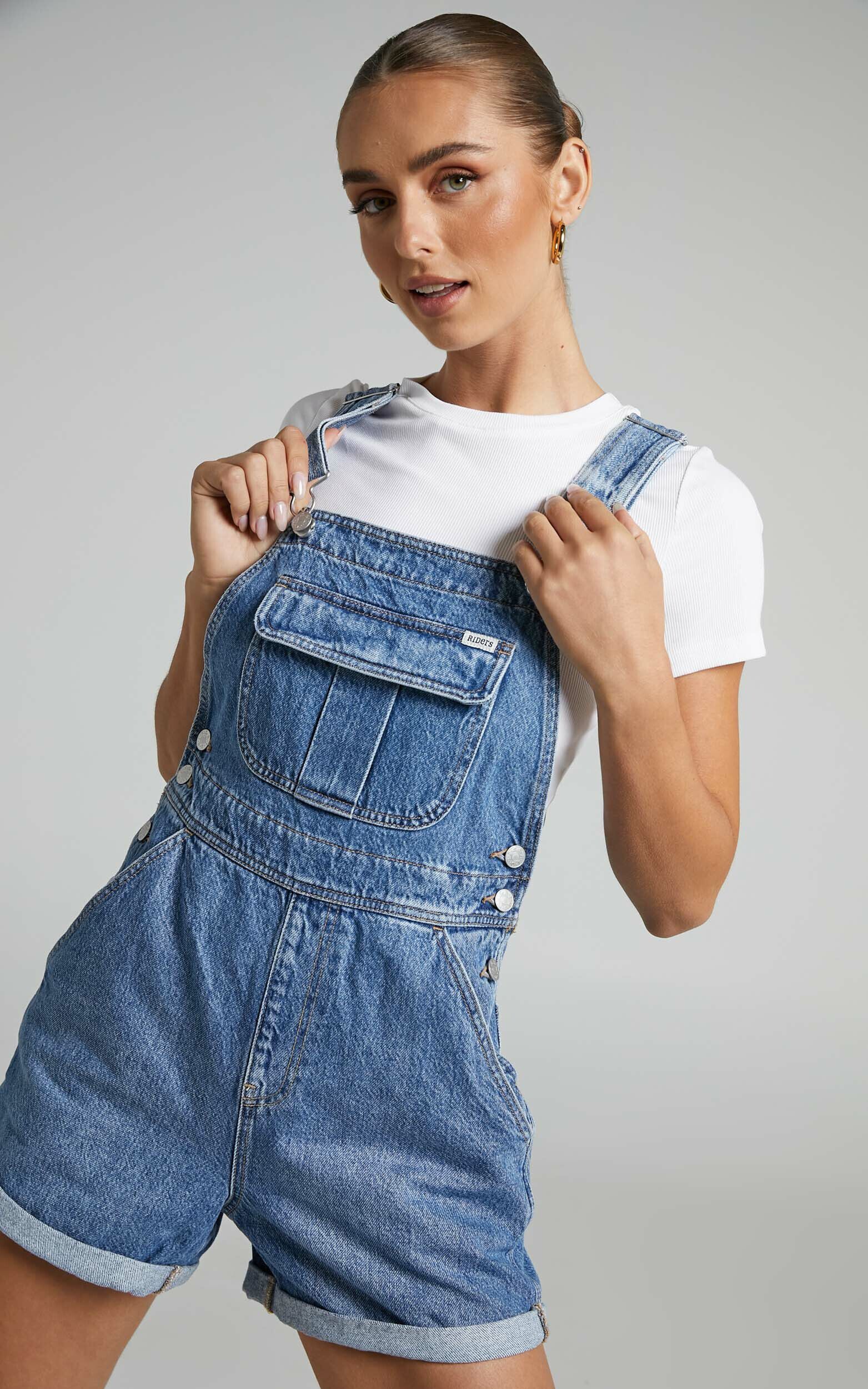 Riders by Lee Denim Dungaree Short in Blue Wave Showpo
