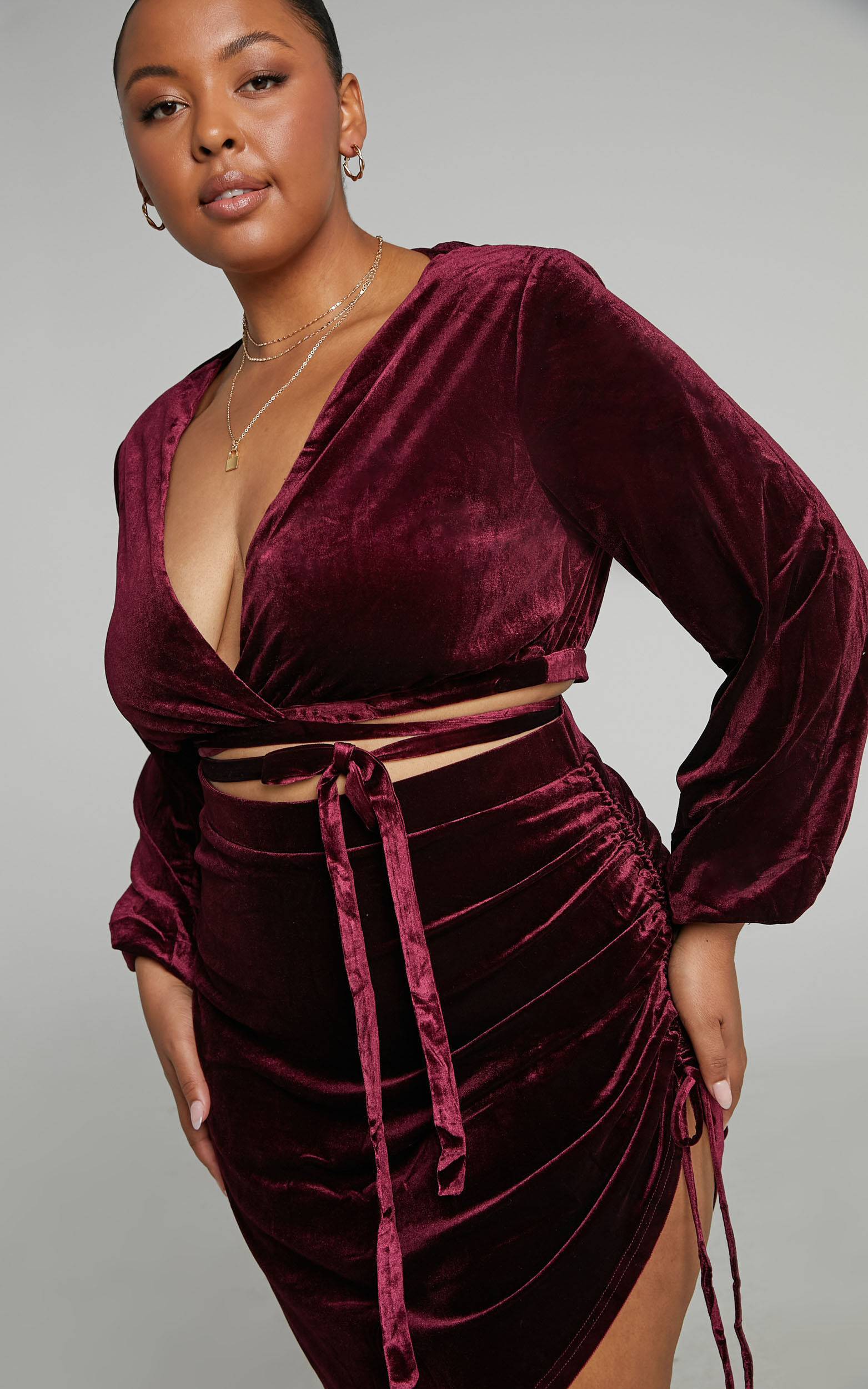 Maroon velvet wrap dress shop