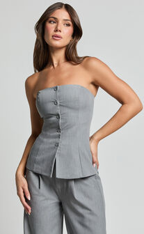 Hope Top - Longline Tailored Strapless Top in Grey