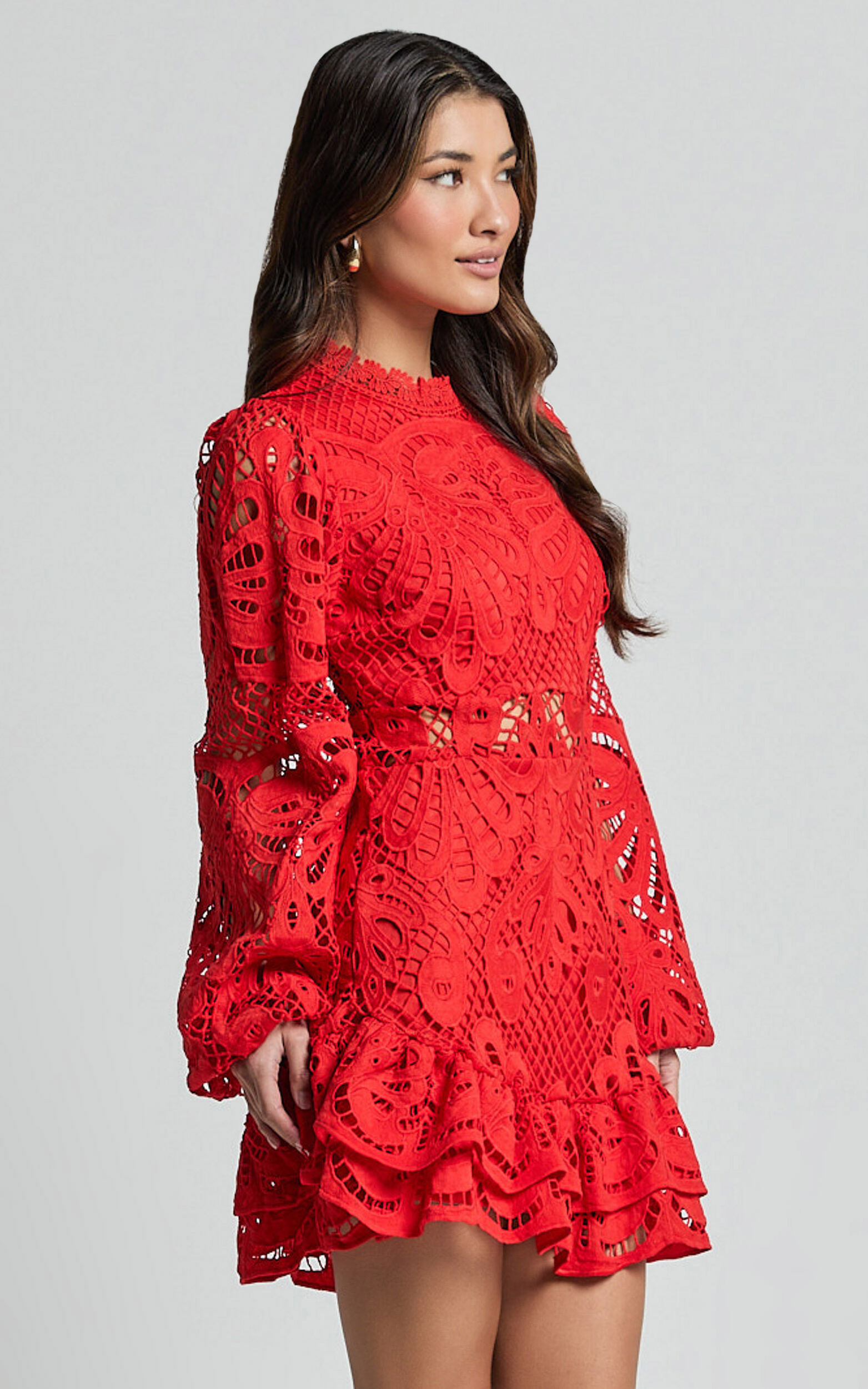 Kiss Me Now Mini Dress - Long Puff Sleeve Dress in Red Floral | Showpo USA