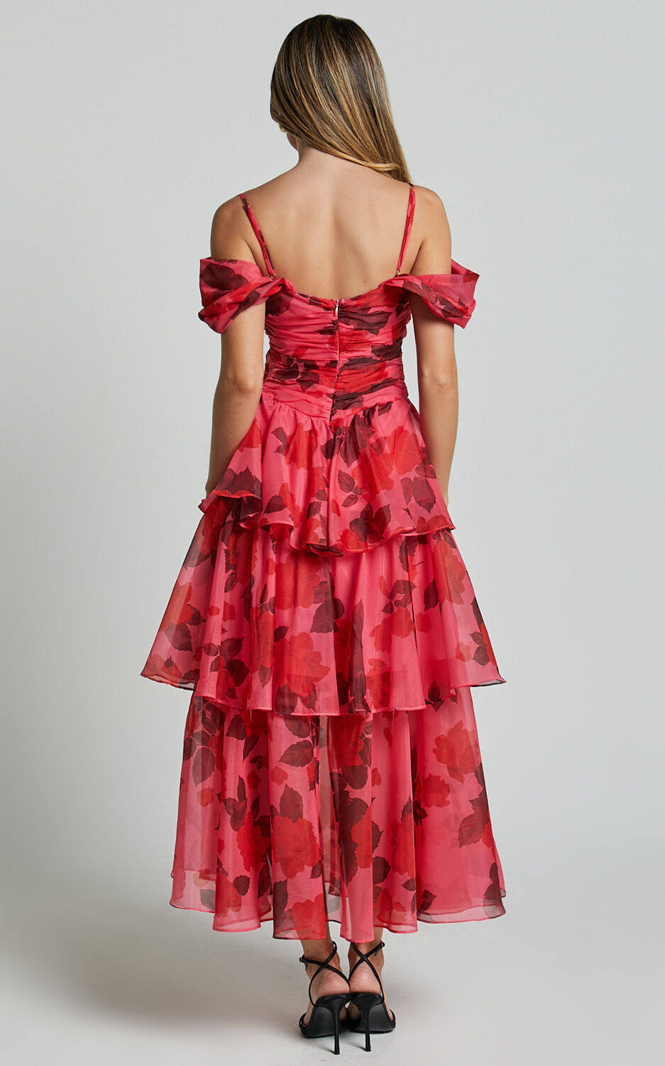 【PORTERNA】DeSong Cutout Off Shoulder Xena Midi Dress - Off The Shoulder Cut Out Front Layered
