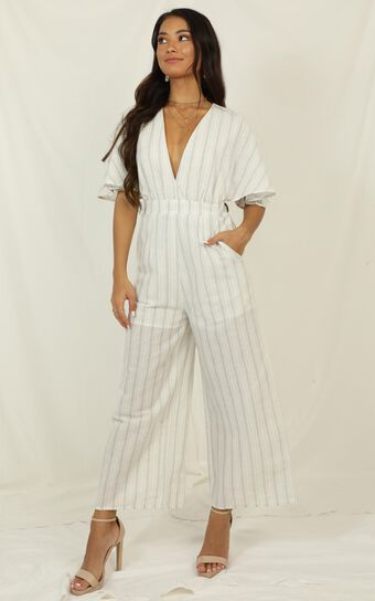 Dont Miss Out Jumpsuit In Light  Blue Stripe