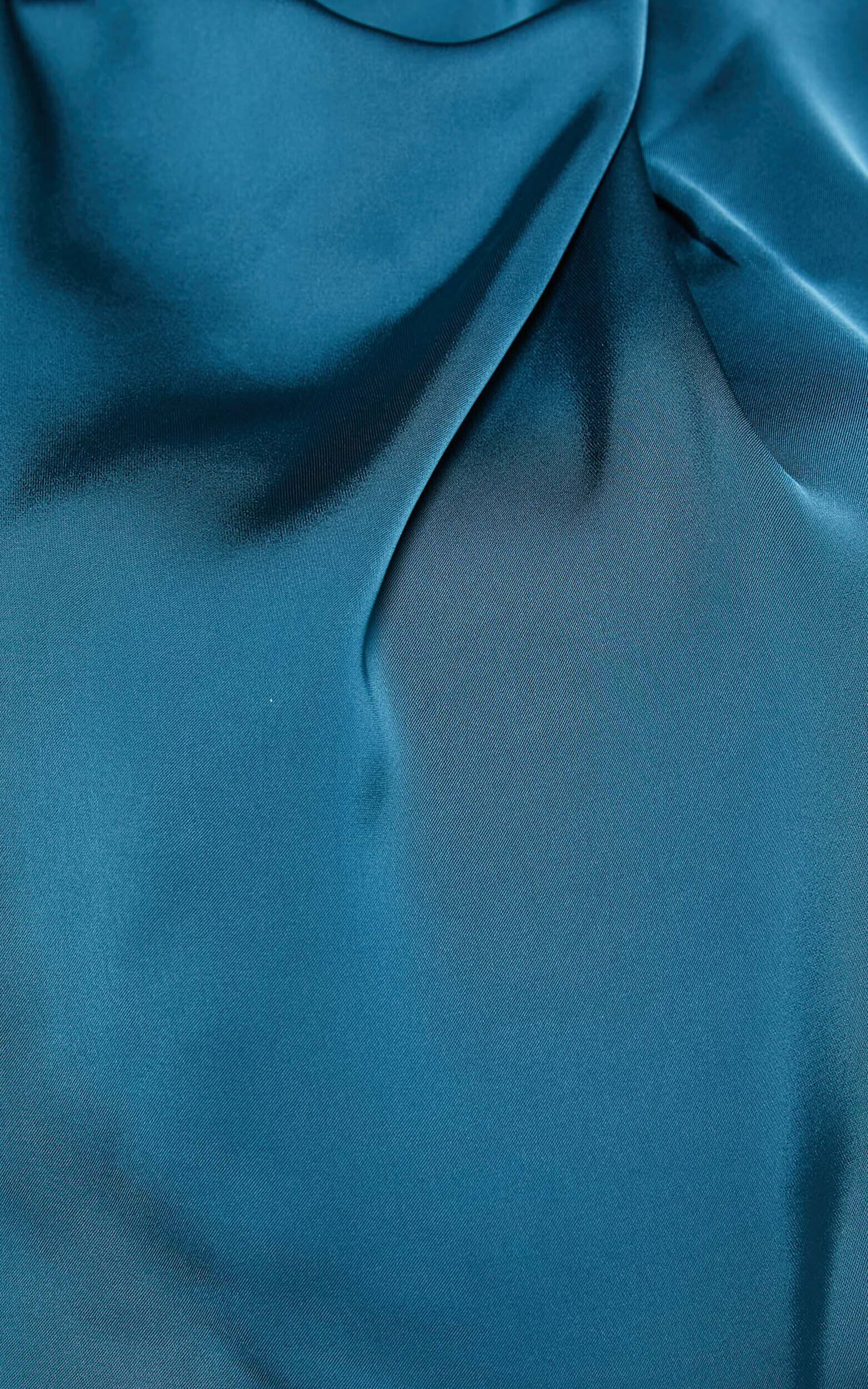 Lila Top - High Neck Draped Satin Long Sleeve Blouse in Teal Lila Top - High Neck Draped Satin Long Sleeve Blouse in Teal