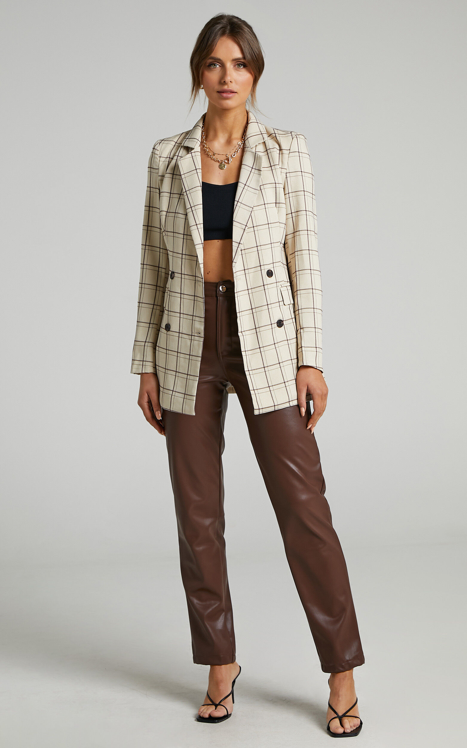 Cream checked blazer discount