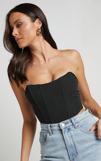 Katirina Top - Strapless Corset Bustier Top in Black