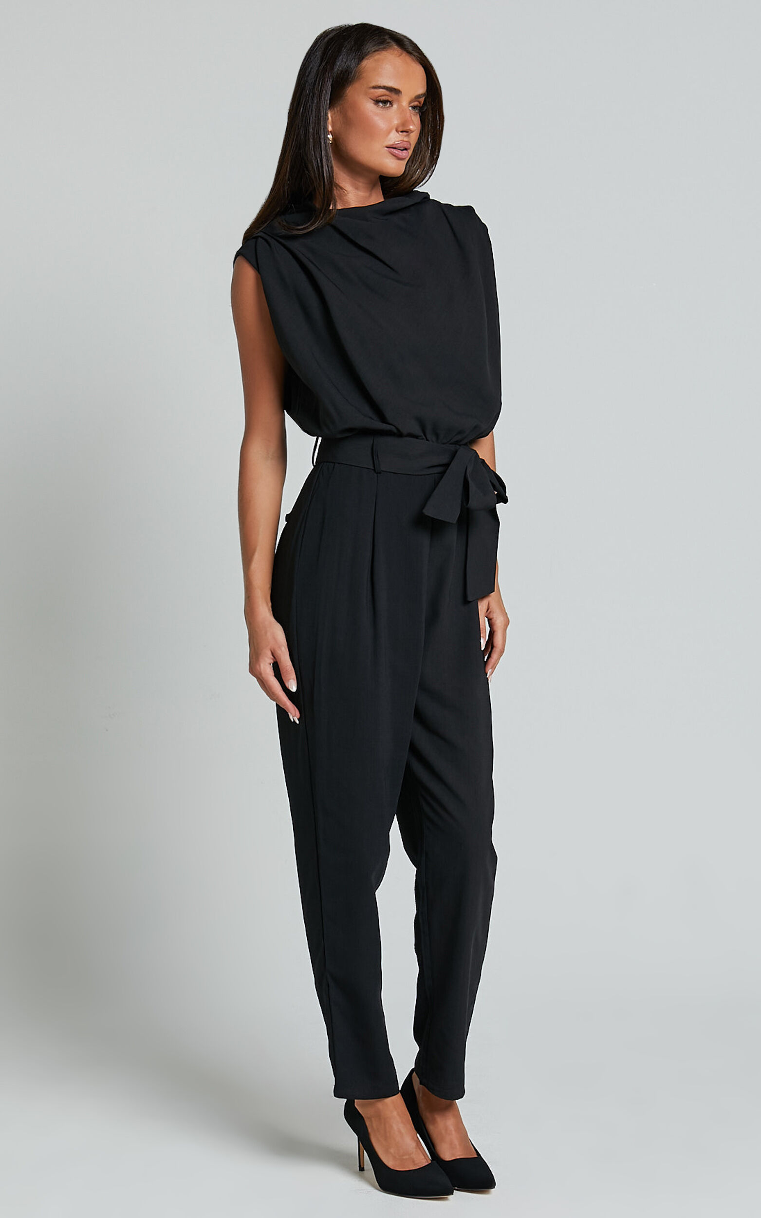 High neck tie waist jumpsuit shop