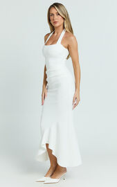 Maris Midi Dress - Full Length Halter Tie Neck Dress in White | Showpo USA