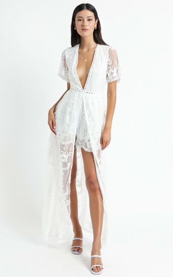 Lets Get Loud Maxi Playsuit in White Lace