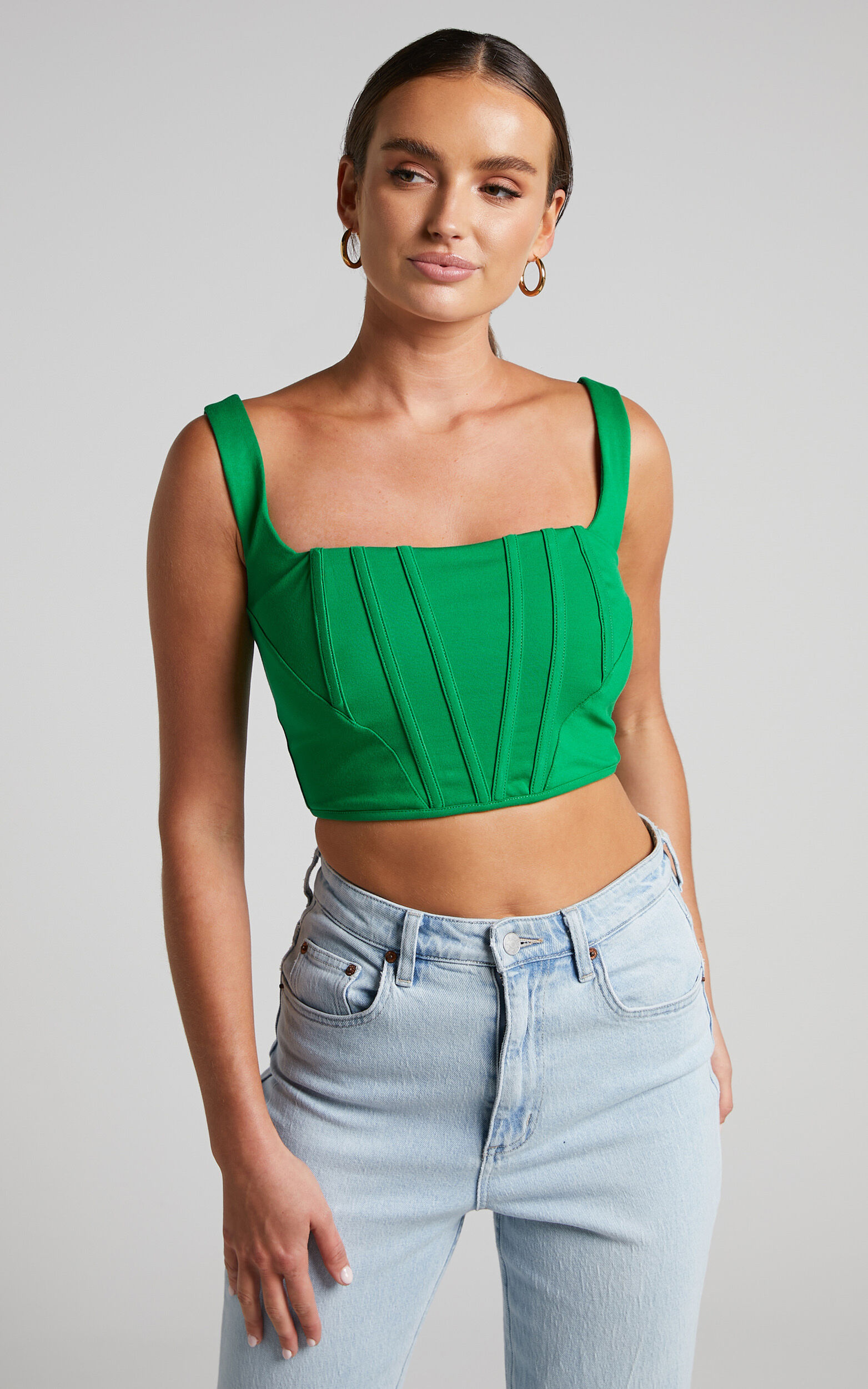 Pellar Top - Square Neck Corset Top in Green - 04, GRN2