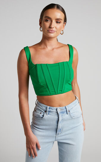 Pellar Top - Square Neck Corset Top in Green