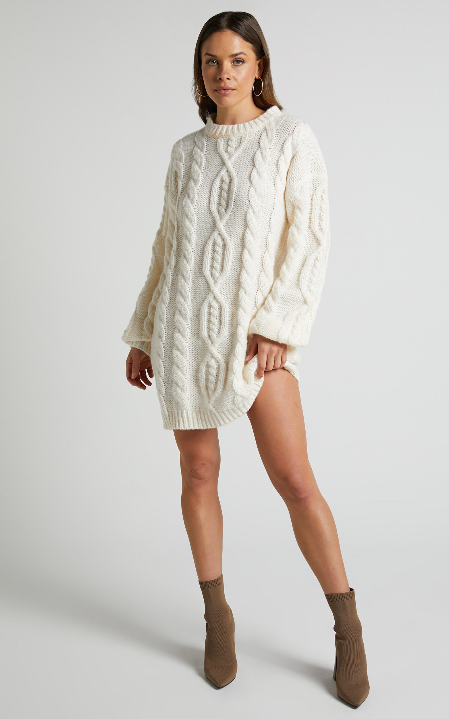 Cream cable knit new arrivals sweater dress