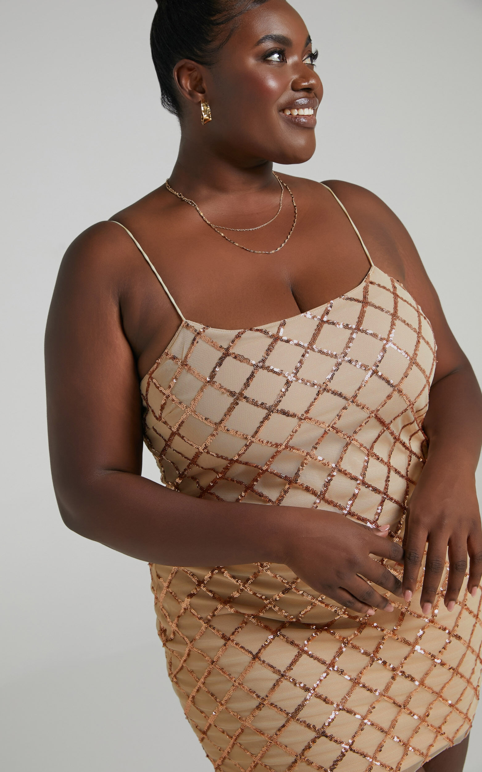 Rhythm Of Love Dress in Rose Gold Sequin Showpo