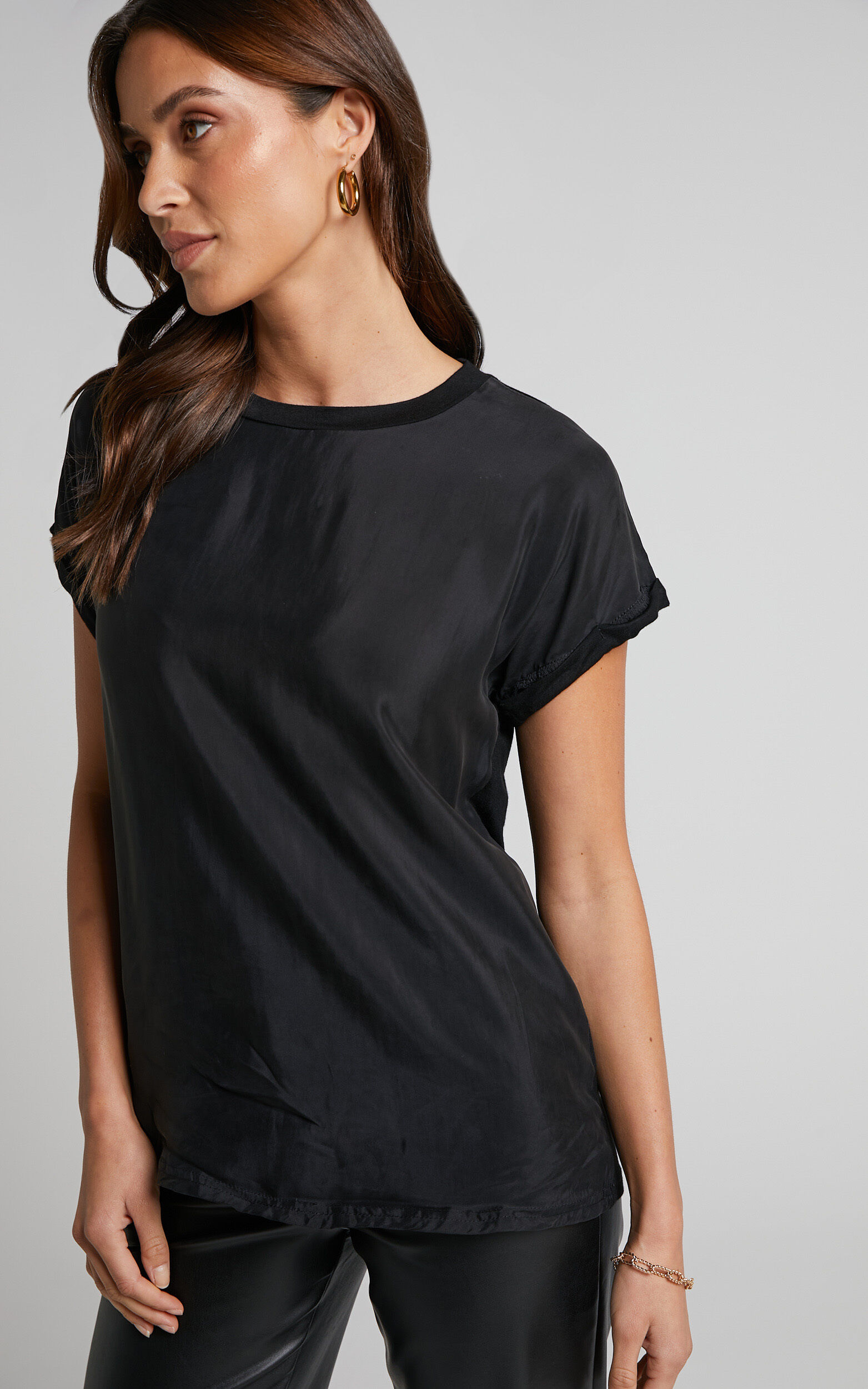Black satin shell top store