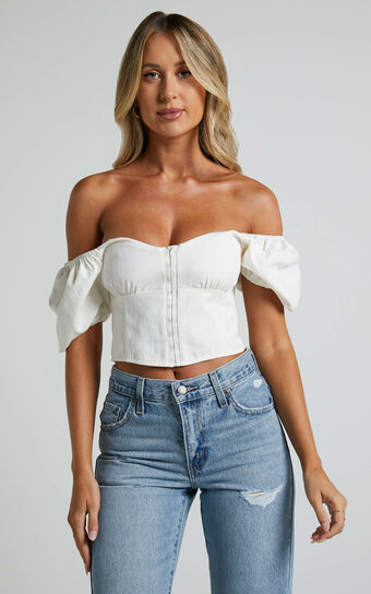 Braxia Top - Puff Sleeve Off Shoulder Corset Top in White