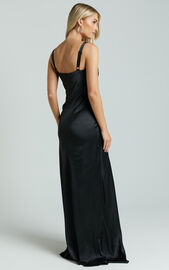 Anjorie Maxi Dress - Plunge Neck Wide Strap Sleeveless Slip in Black ...
