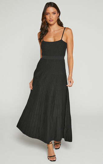 Donissa Midi Dress - Panelled Knit Dress in Black