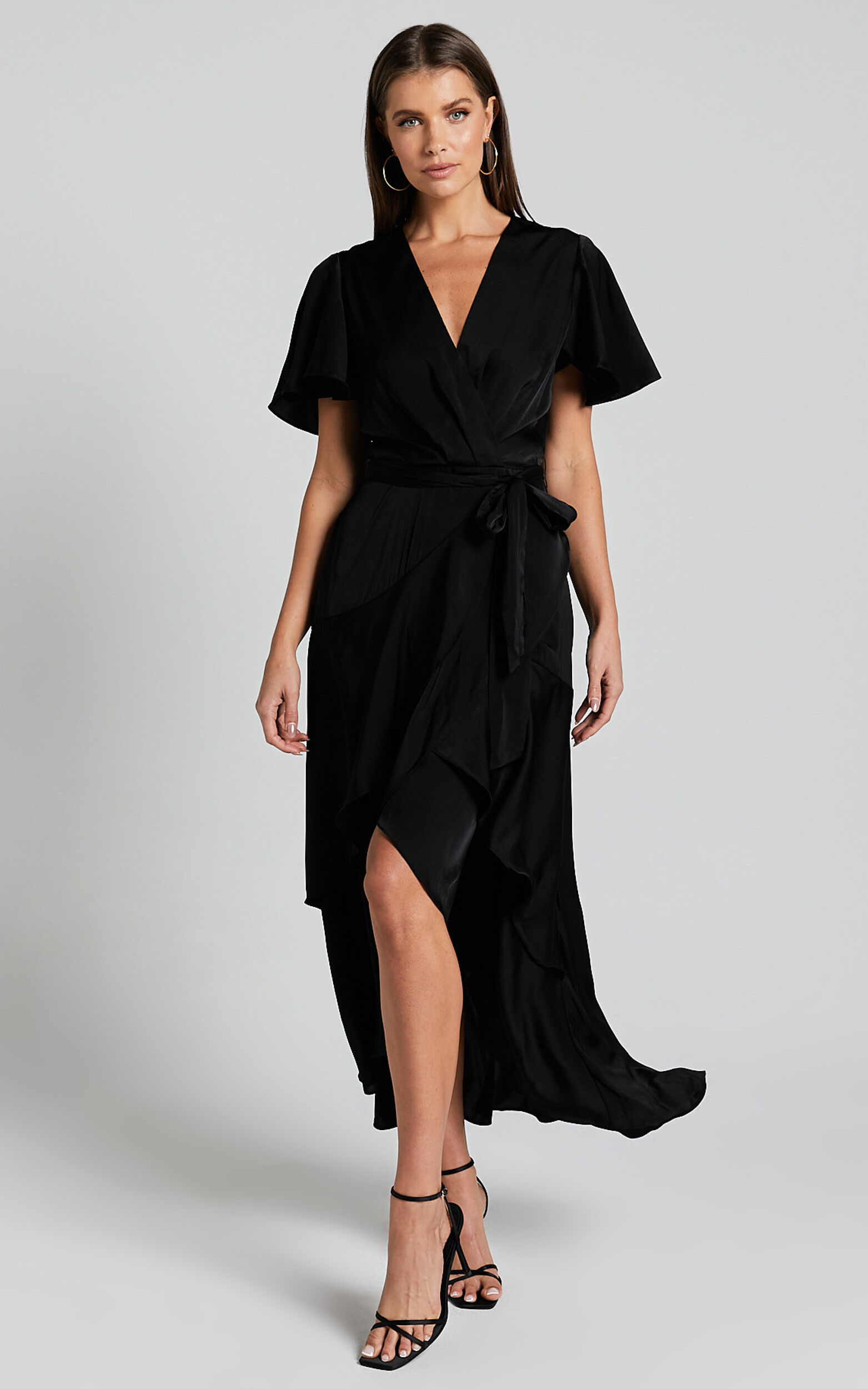 Black short sleeve wrap dress store