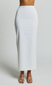Vance Maxi Skirt - Linen Look Back Split Skirt in Off White