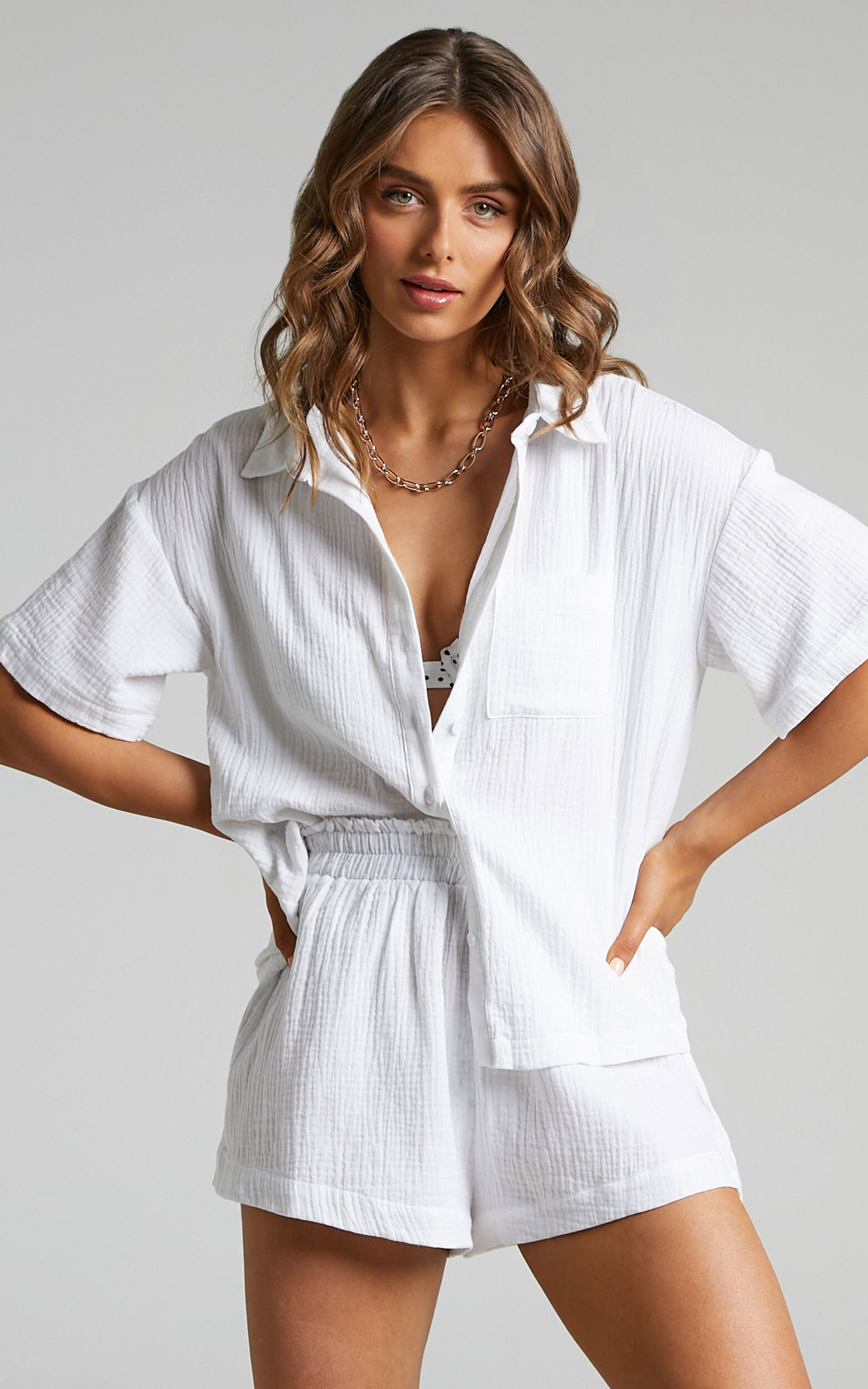 Donita Top - Button Up Shirt Top in White - 04, WHT3