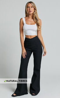 Jamir Pants - Linen Look High Waisted Fit and Flare Pants in Black