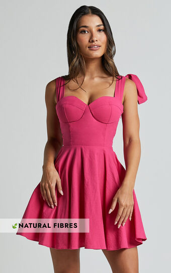Girley Mini Dress - Bow Strap Dress in Pink