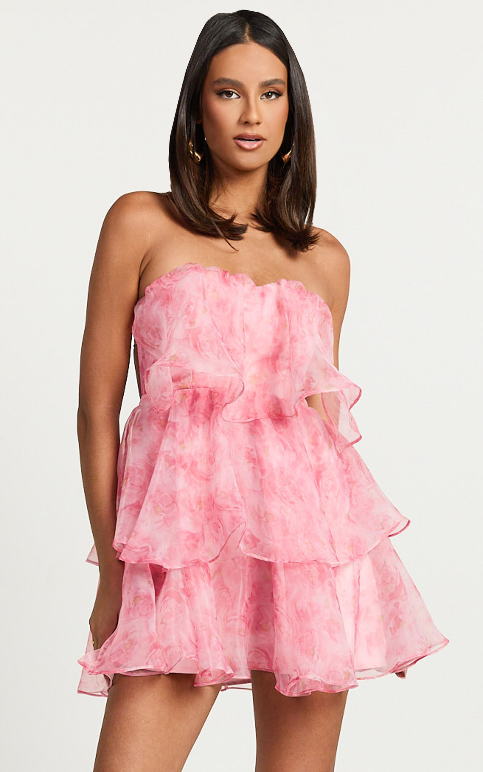 Caren Mini Dress - Sweetheart Strapless Layered Dress in Pink | Showpo USA