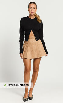 Cailin Mini Skirt - Pleated Skirt in Beige