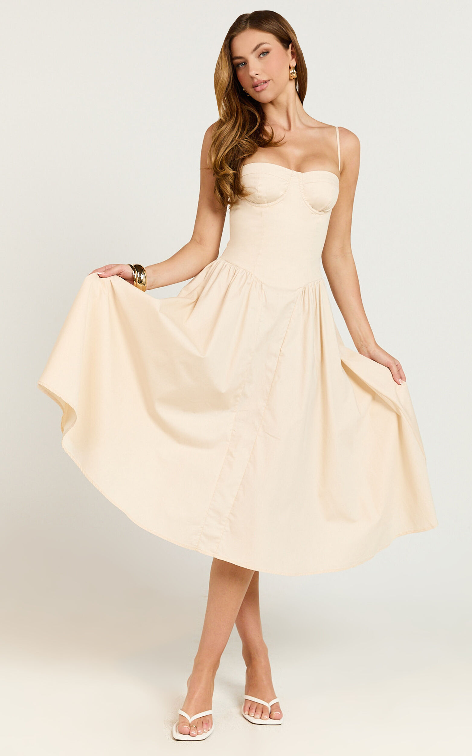 April Midi Dress - Sweetheart Wide Pleated Dress in Cream | Showpo