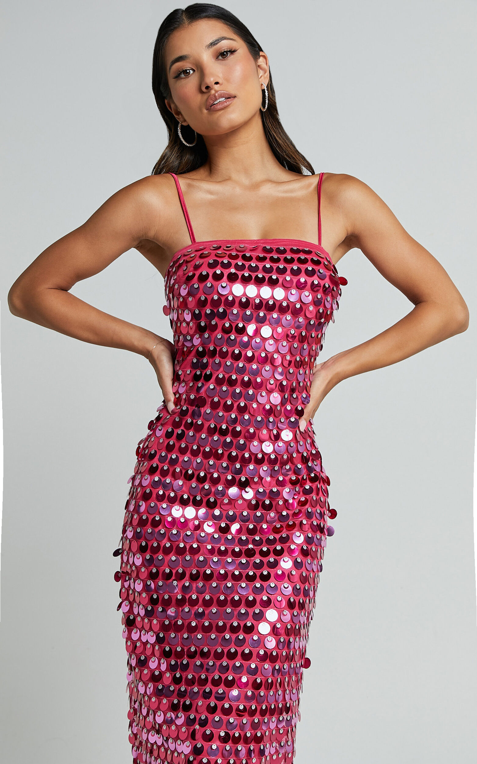 Amarie Midi Dress - Circle Sequin Dress in Pink | Showpo USA