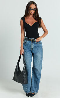 Juliette Bodysuit - Deep V Neckline Bodysuit in Black