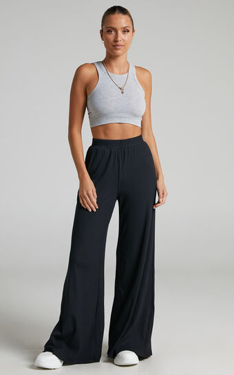Amalthea  High Waisted Wide Leg Pant in Jersey Rib Black