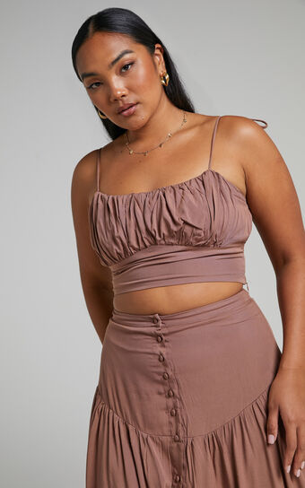 Jaye Top - Ruched Bust Crop Top in Brown