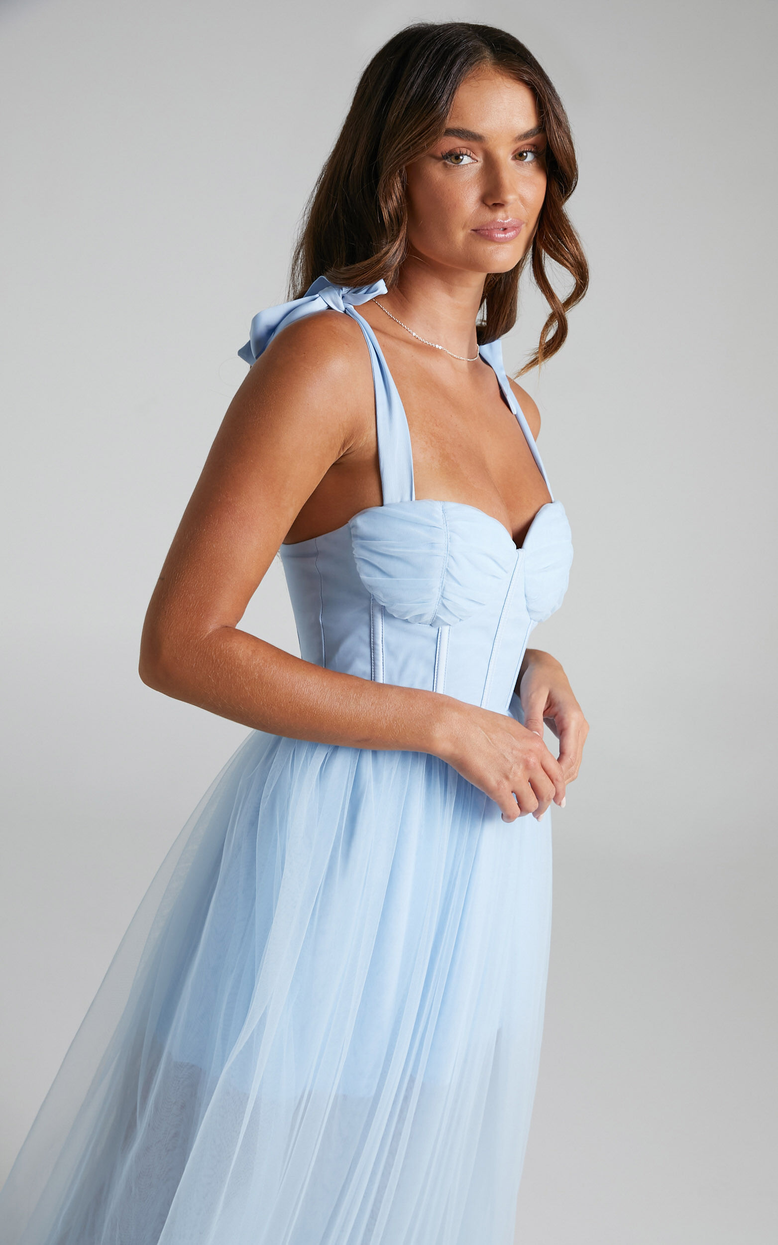 Emmary Bustier Bodice Tulle Dress in Pale Blue Showpo