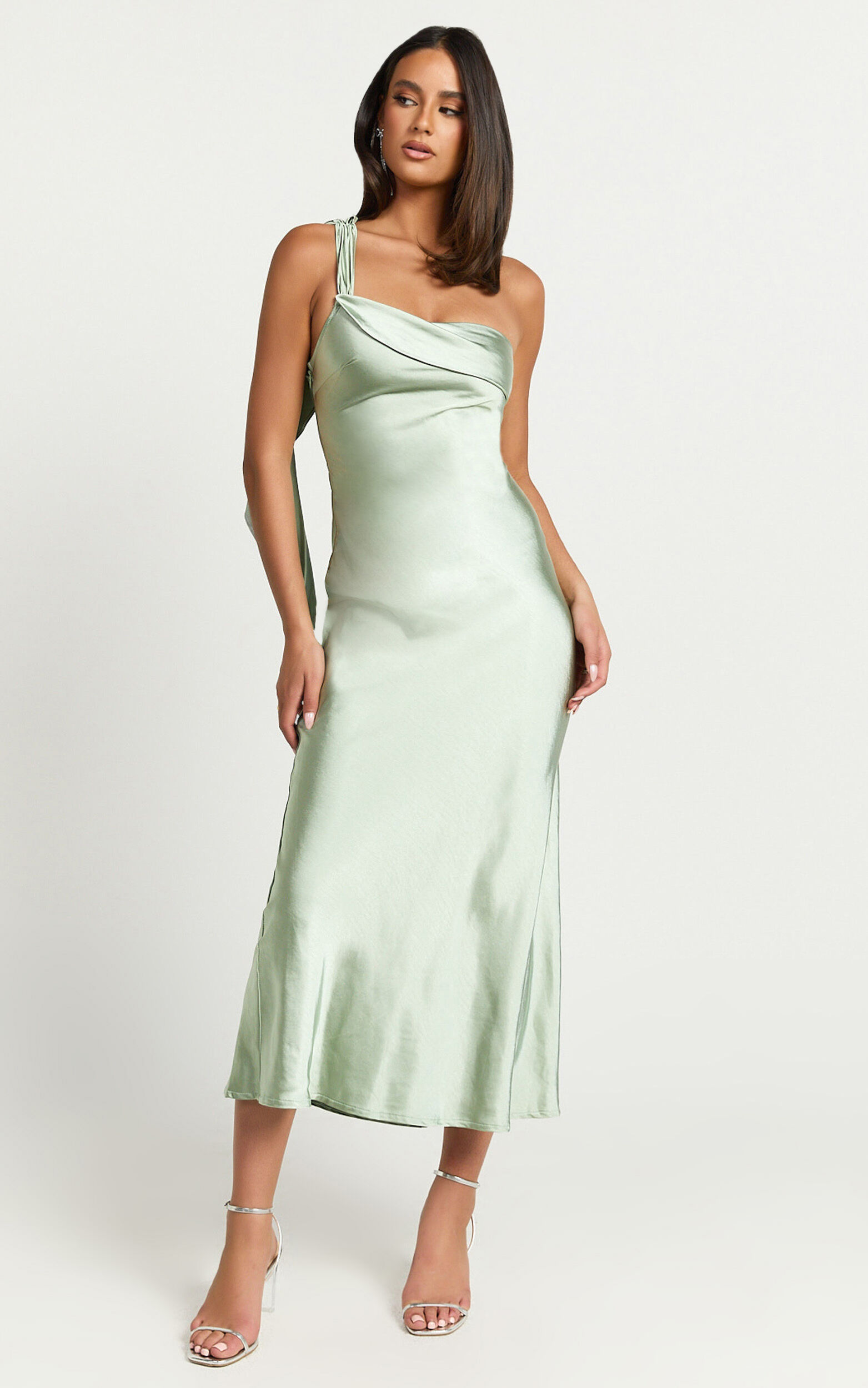 Calix Midi Dress - One shoulder Slip dress in Sage | Showpo USA