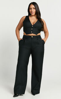 Izara Trousers - Mid Rise Relaxed Straight Leg Tailored Trousers in Black