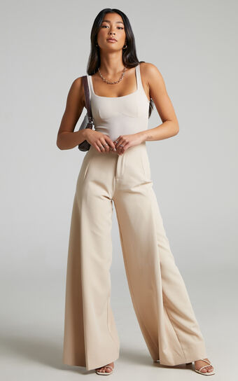 Parthena High Waisted Wide Leg Pant in Cream