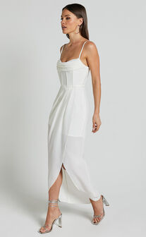 Andrina Midi Dress - High Low Wrap Corset Dress in White