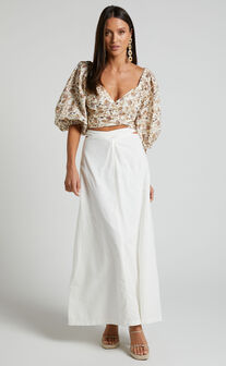 Amalie The Label - Cia Linen Blend Cross Front Midi Skirt in White