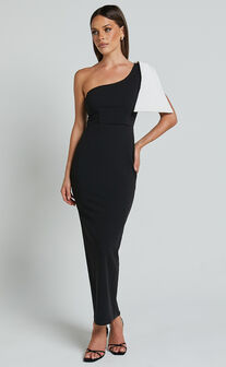 Adrianne Midi Dress - Bow Detail Dress in BLACK/WHITE
