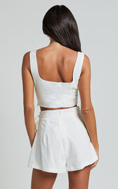 Polina Two Piece Set - Linen Look Square Neck Crop Top and Tie Waist ...