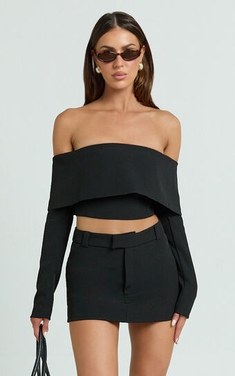 Ursula Mini Skirt - Low Waist Tailored Skirt in Black