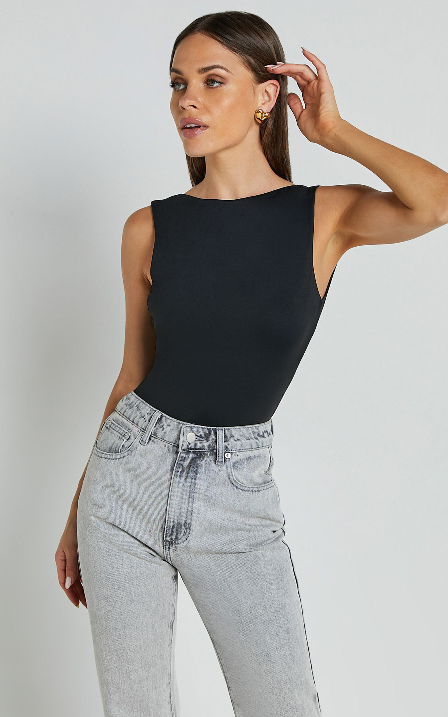 Ollie Bodysuit - Boat Neck Low Back Bodysuit in Black - 06, BLK1