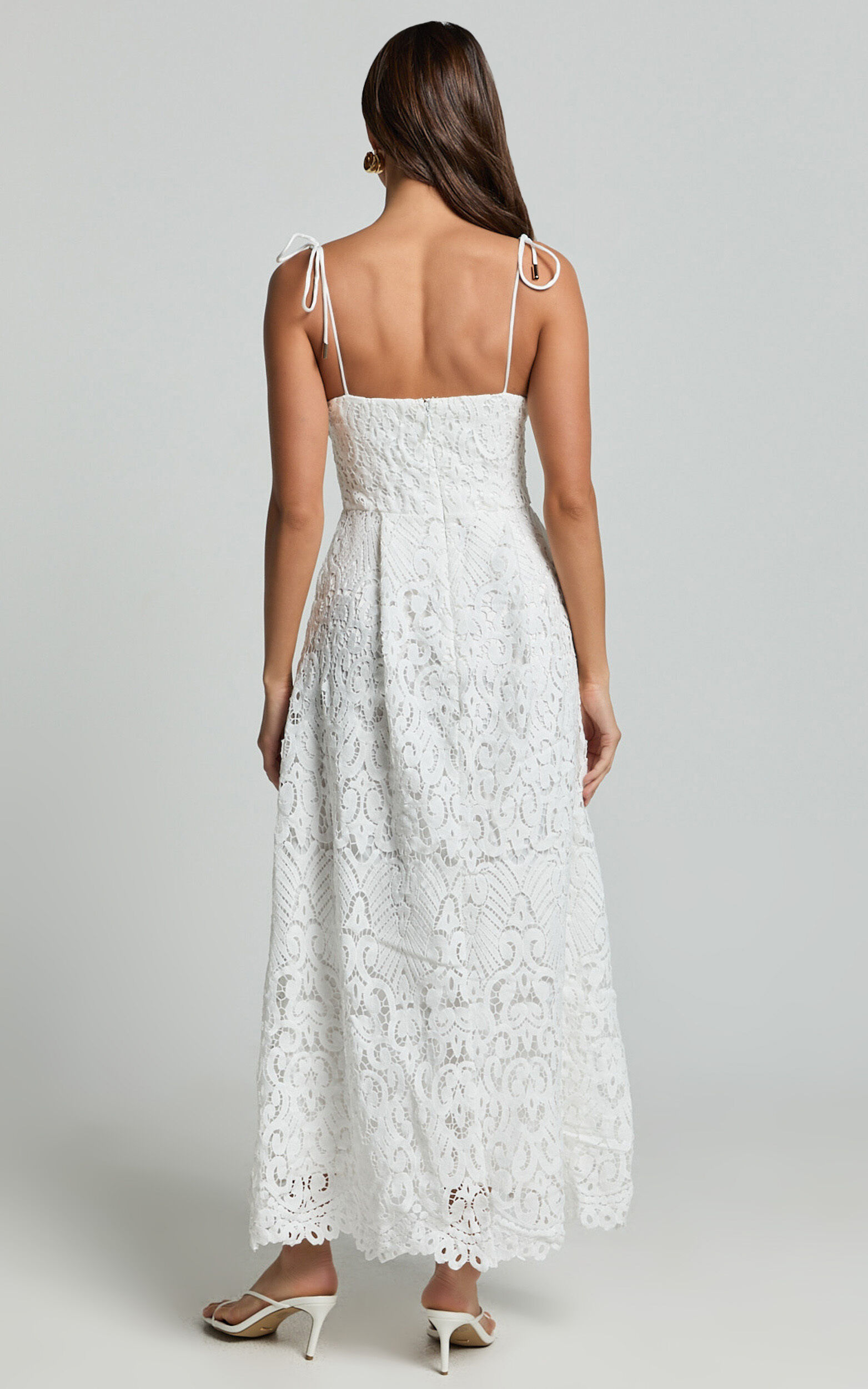 Leanne Midi Dress - Tie Shoulder Corset Lace Dress in White | Showpo