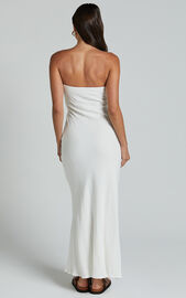 Aaliya Midi Dress - Linen Look Strapless Slip Dress in Off White | Showpo