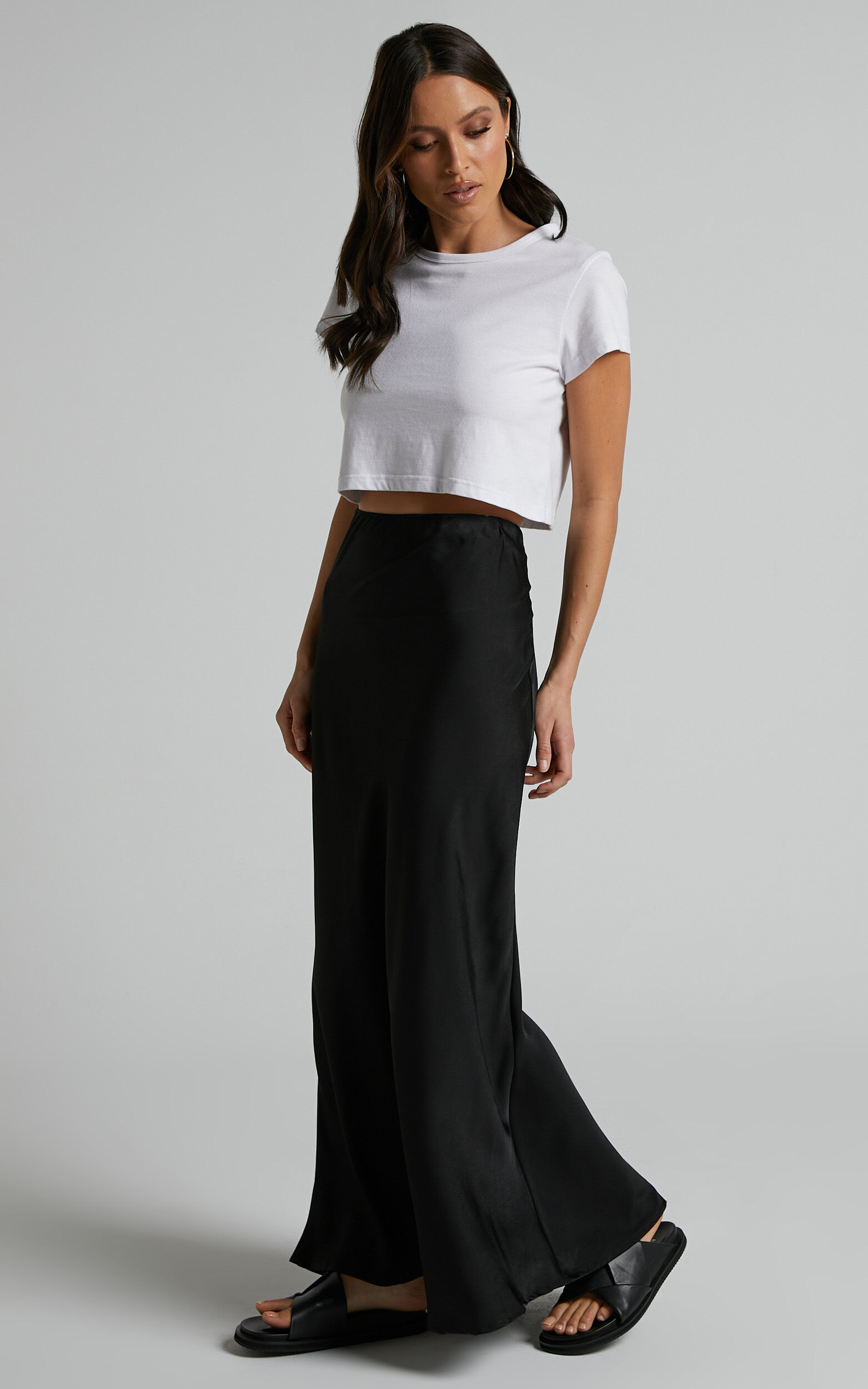 Amari Maxi Skirt High Waisted Bias Cut Skirt in Black